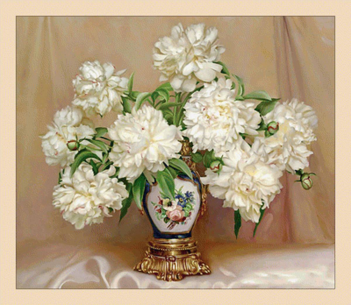 Белые пионы. - пионы, цветы, ваза, букет - предпросмотр