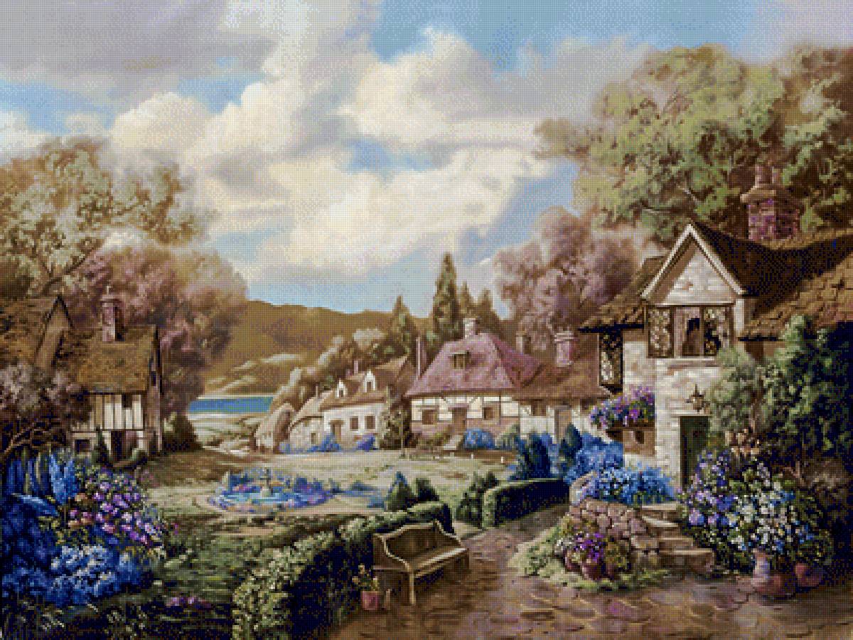 The Bench. - carl valente paintings. scenarys.flowers and gardens. - предпросмотр