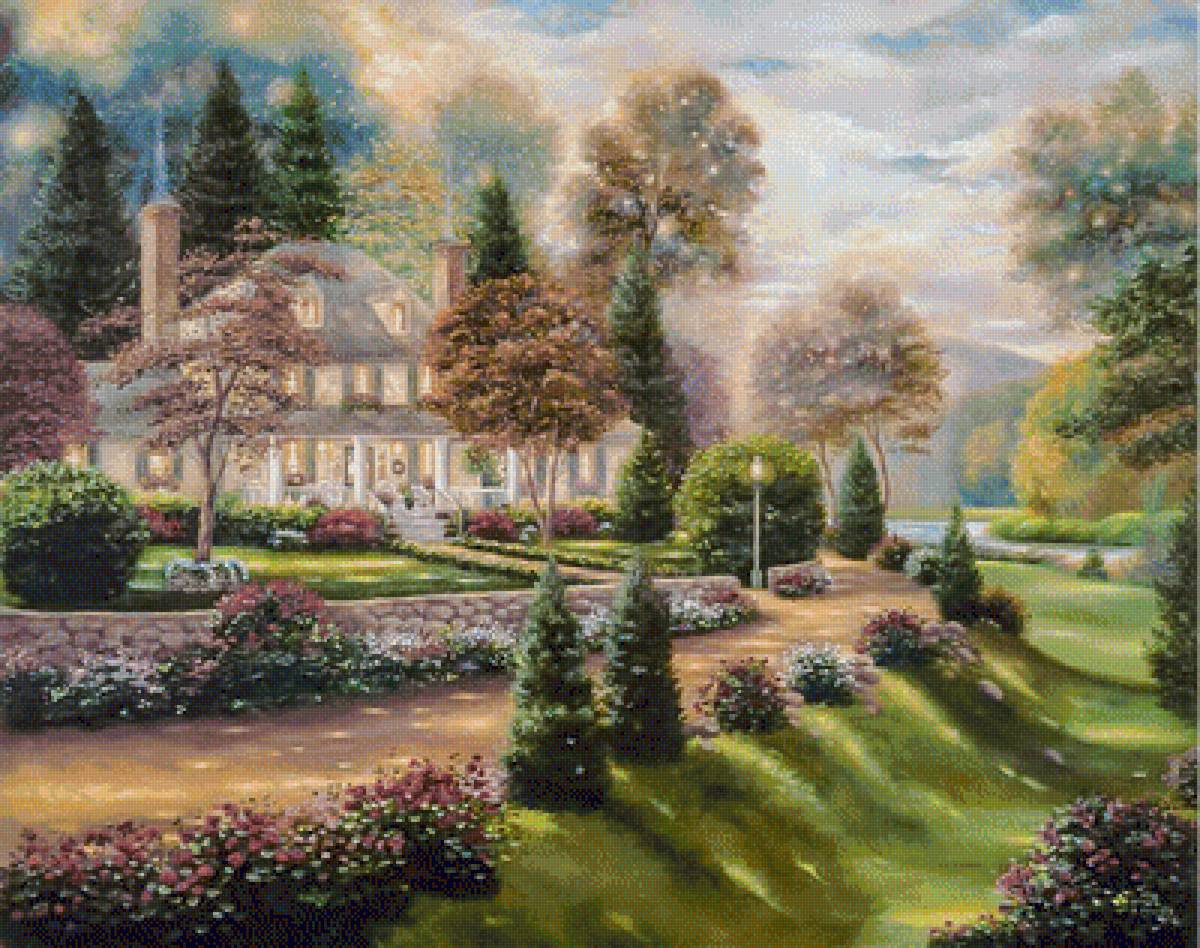 The Gorgeous House with its Garden. - betsy brown paintings. scenarys.flowers and gardens. - предпросмотр