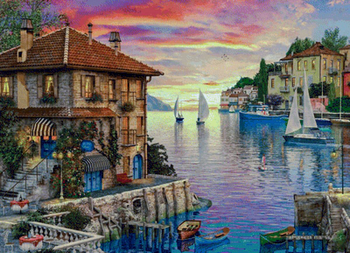 The Meditrerranean Harbour. - dominic davison painter.seascape.birds. - предпросмотр