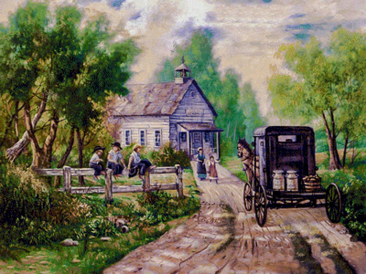 The Milk Delivery Man. - carl valente paintings. scenarys.people.animals. - предпросмотр