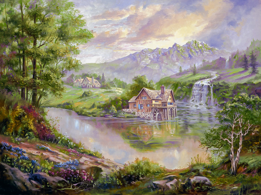 The Old Mill of the Town. - carl valente paintings. landscape.flowers and gardens. - оригинал