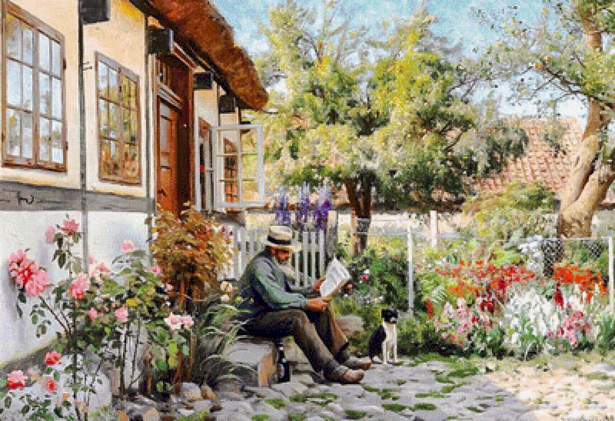 The Painter with his Dog. - peder mørk mønsted painter.scenary.people.animals.flowers and ga - предпросмотр