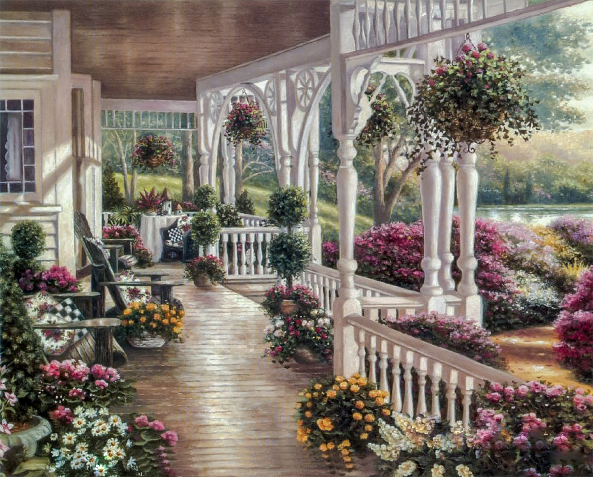 The Porch. - betsy brown paintings. scenarys.flowers and gardens. - оригинал