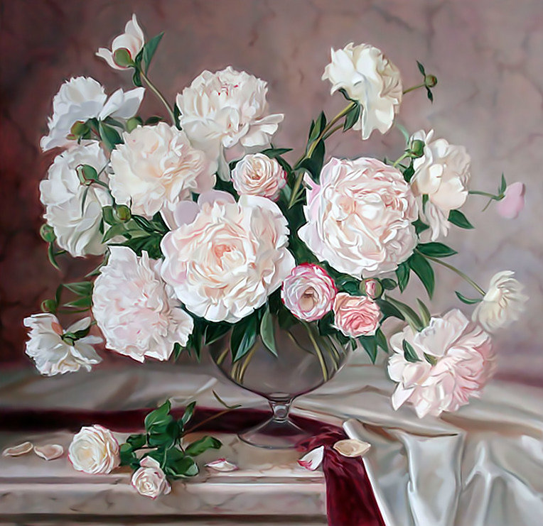 Пионы в вазе - пионы, букет, цветы - оригинал
