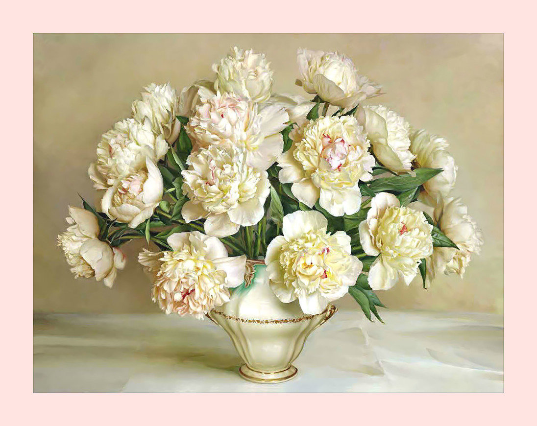 Белые пионы. - ваза, пионы, живопись, картина., букет, цветы - оригинал