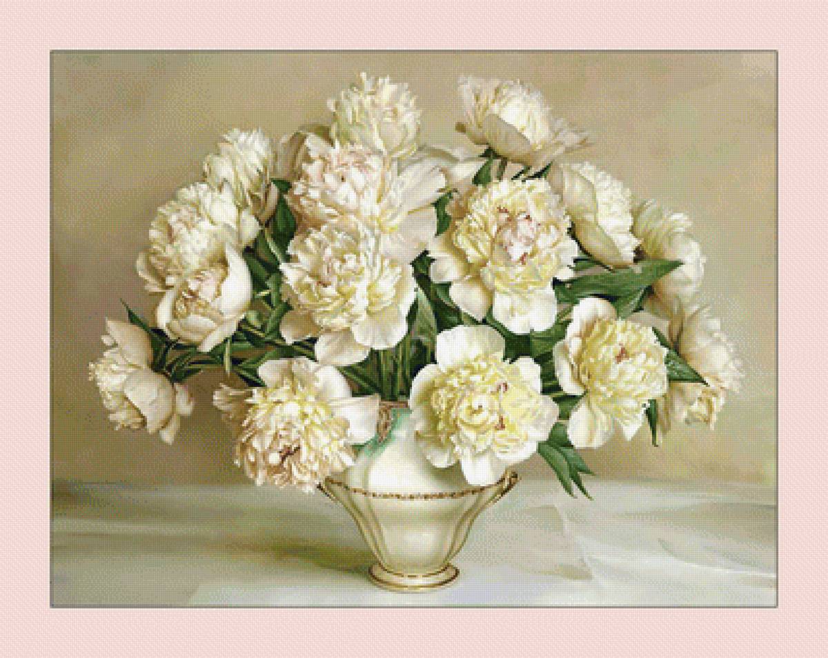 Белые пионы. - ваза, живопись, букет, цветы, картина., пионы - предпросмотр