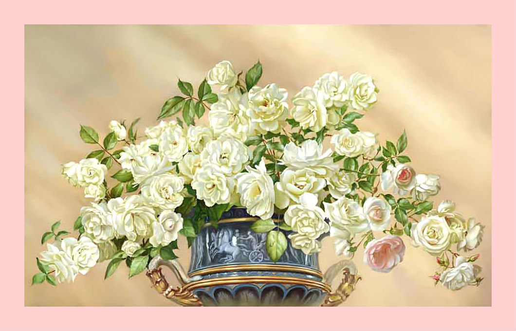 Белые розы. - розы, цветы, букет, ваза, живопись - оригинал