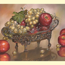 Натюрморт с виноградом и яблоками.