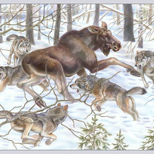 Оригинал схемы вышивки «Охота. Волки и лось.» (№1989851)