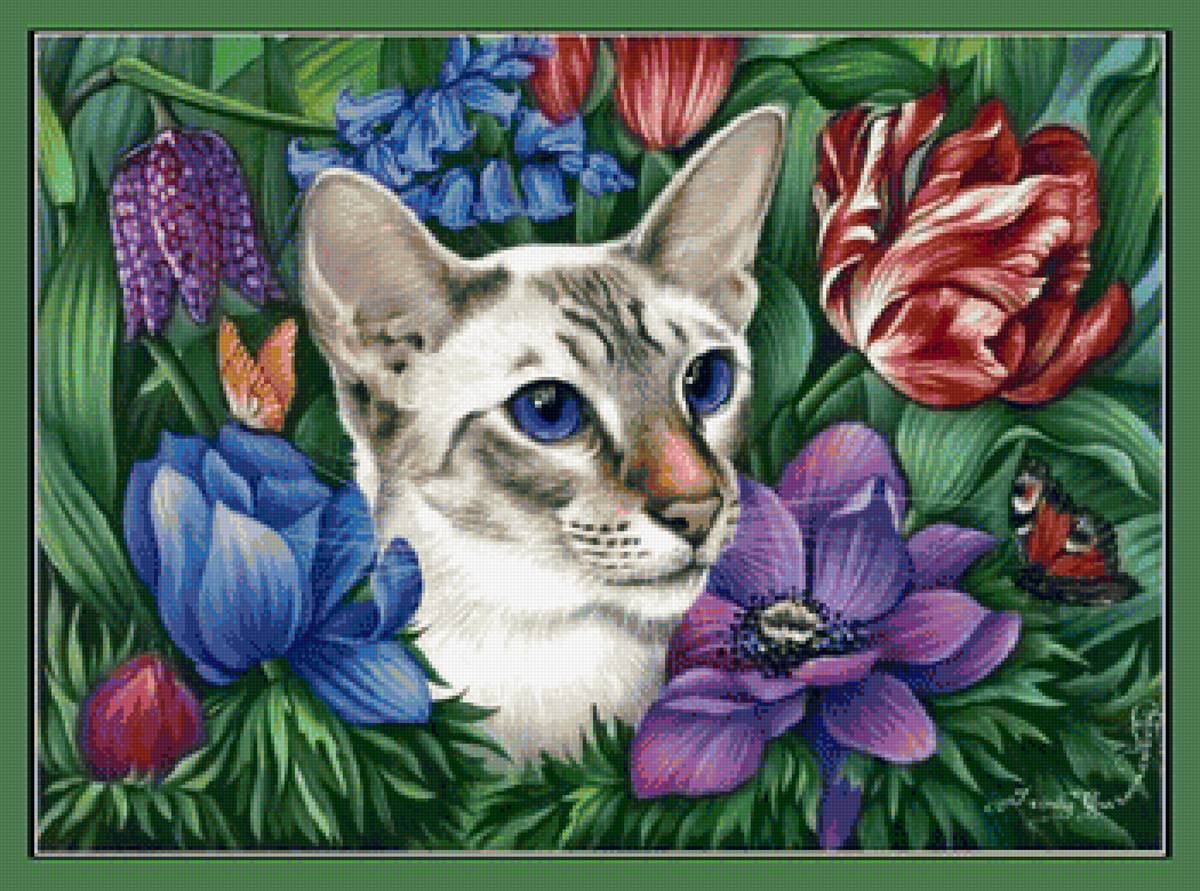 кот в цветах - кот, цветы - предпросмотр