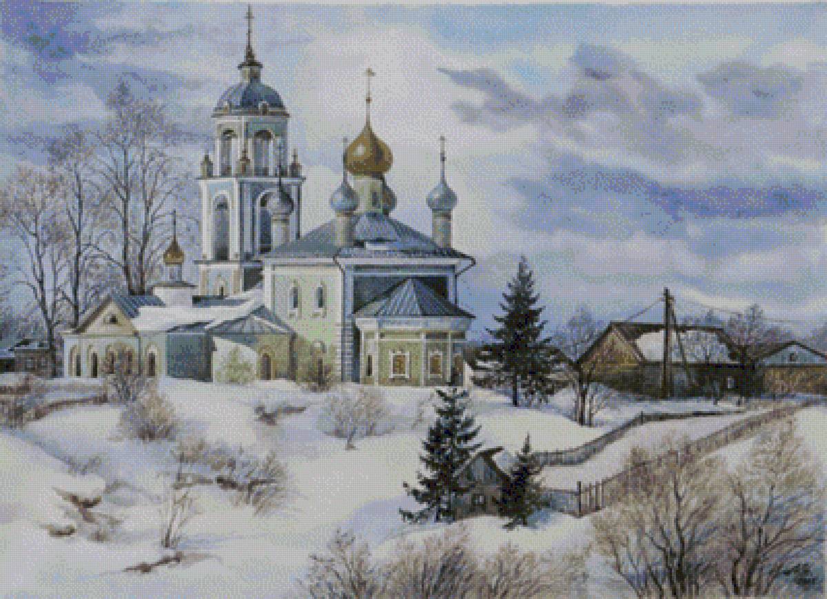 №1990028 - церковь, зимний пейзаж, снег - предпросмотр