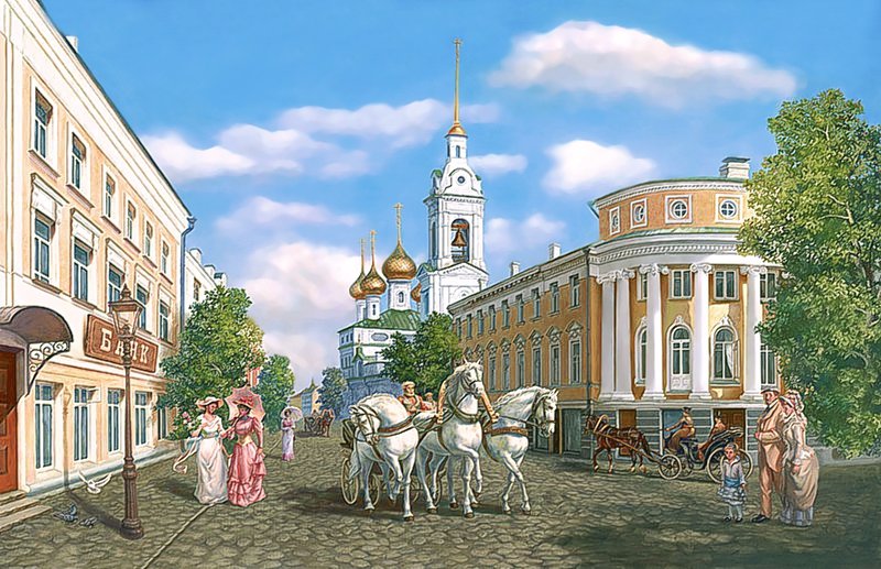 старый город - старый город, люди, лошади, городской пейзаж, улица, храм - оригинал