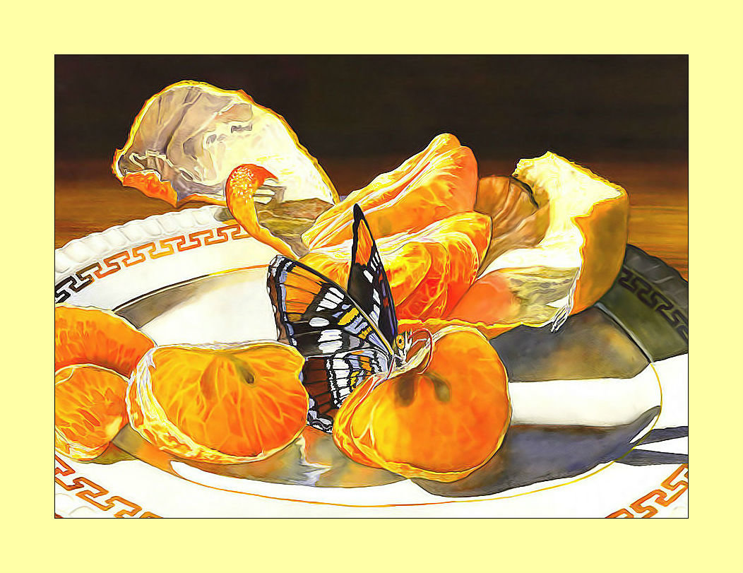 Мини натюрморт. - мандарин, бабочка, живопись, натюрморт - оригинал