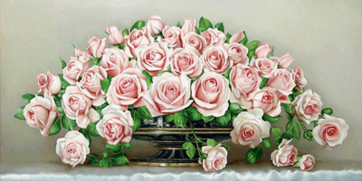 Розовые розы. - цветы, живопись, розы, букет - предпросмотр