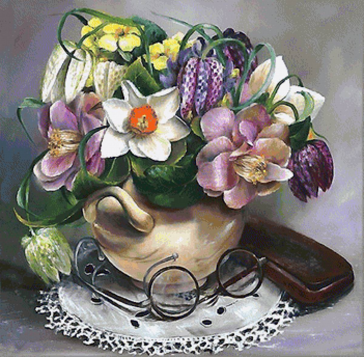 натюрморт - очки, цветы - предпросмотр