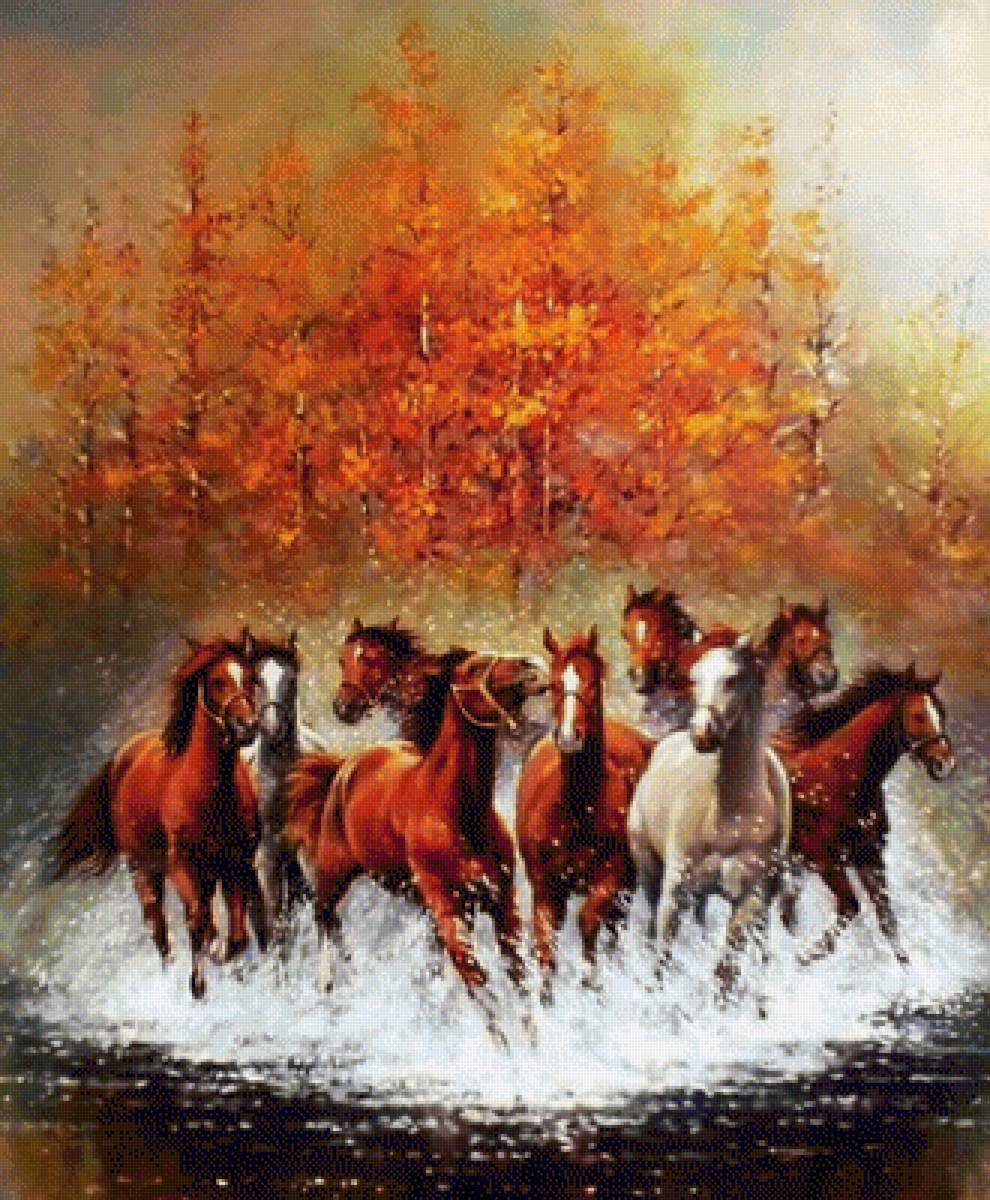 №1990710 - лошади, живопись., пейзаж - предпросмотр