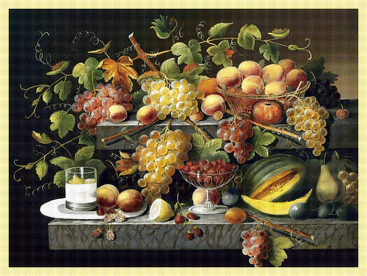 Натюрморт. - фрукты, натюрморт, груши, яблоки, виноград, живопись - предпросмотр