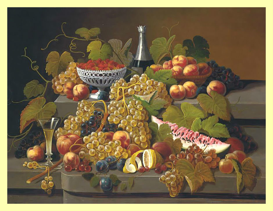 Натюрморт. - арбуз, яблоки, натюрморт, живопись, фрукты, персики, виноград - оригинал
