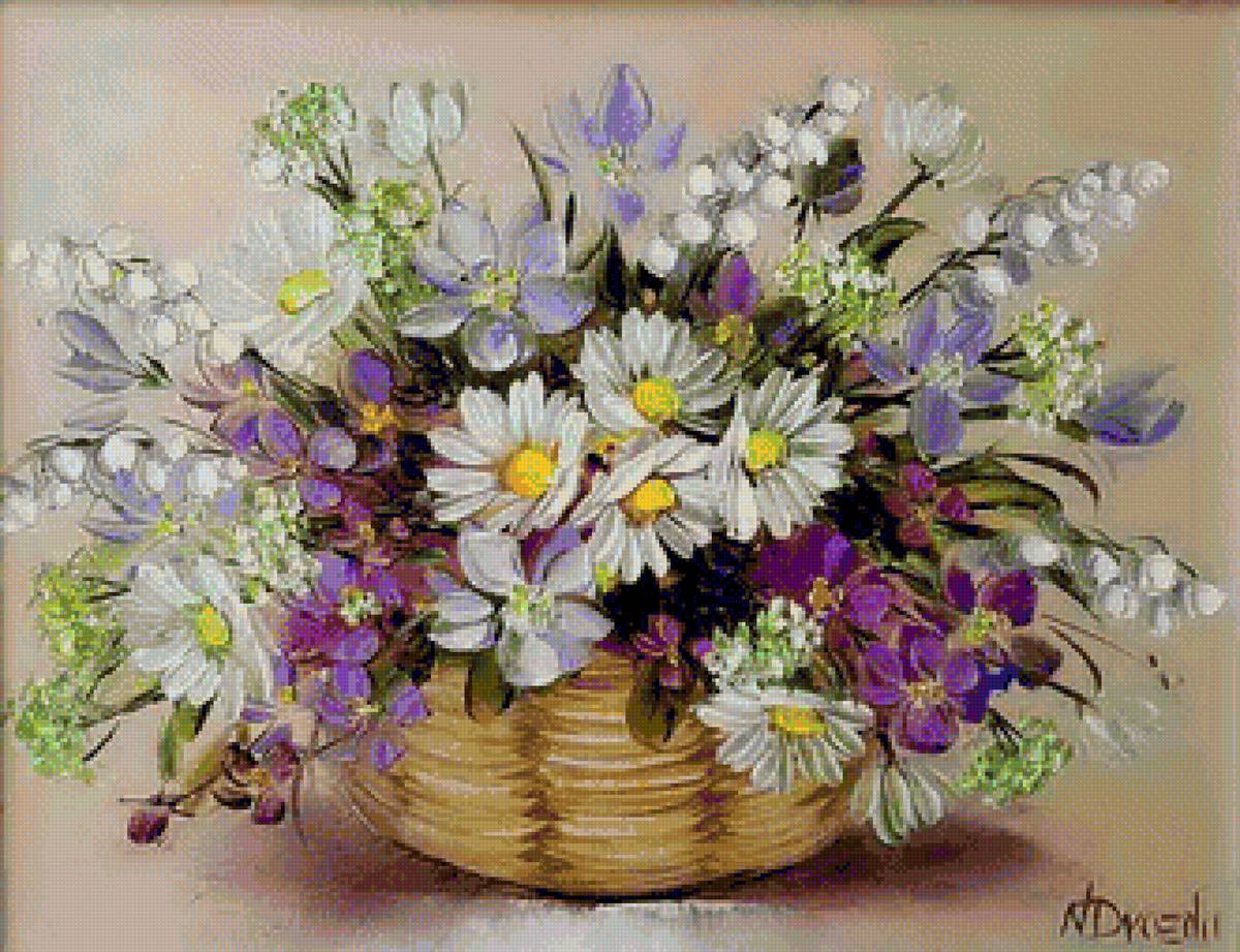 Букетик полевых цветов - коринка, букет, цветы, ромашки - предпросмотр