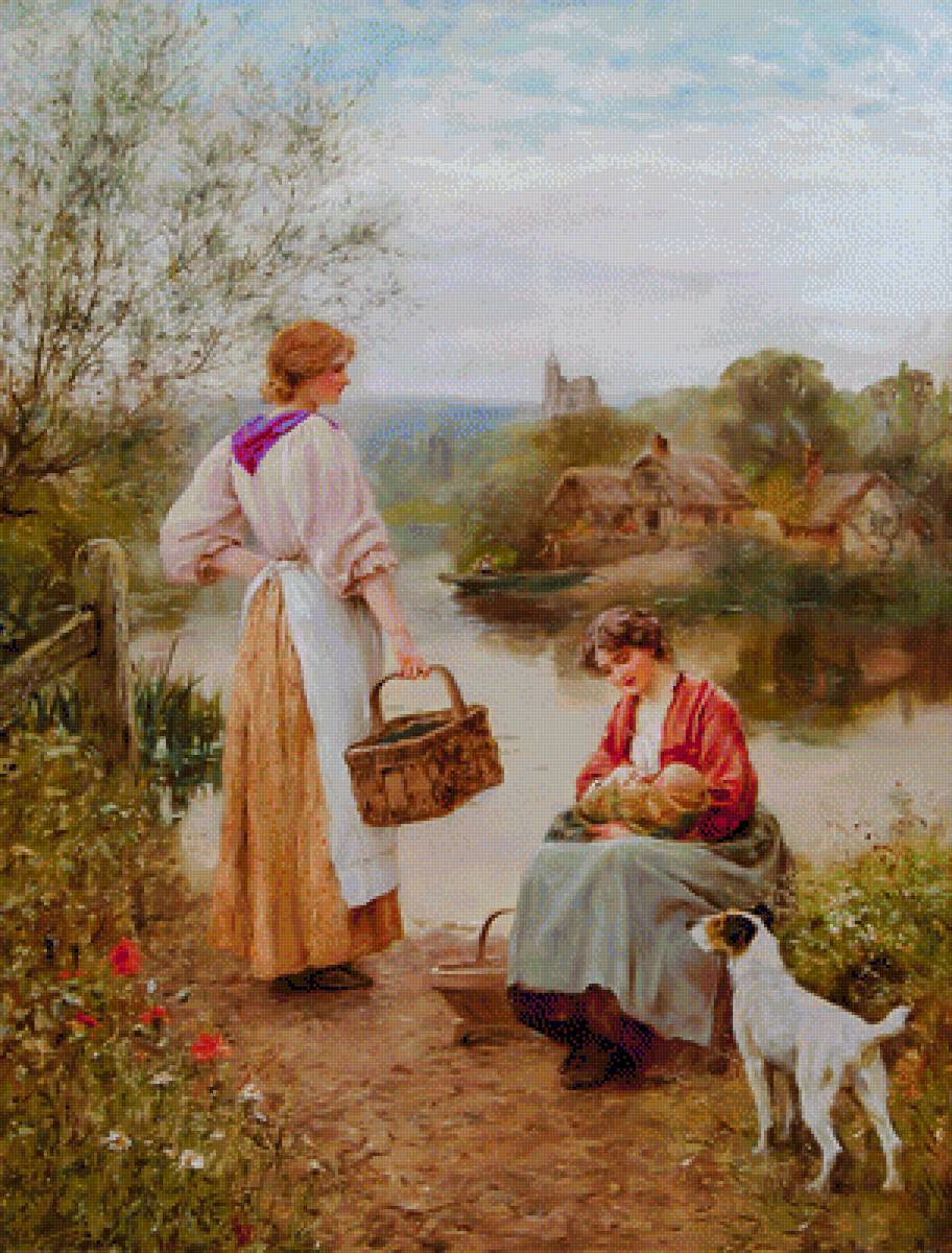 Awaiting for the Ferry. - henry john yeend king paintings.scenarys.ladies.animals. - предпросмотр