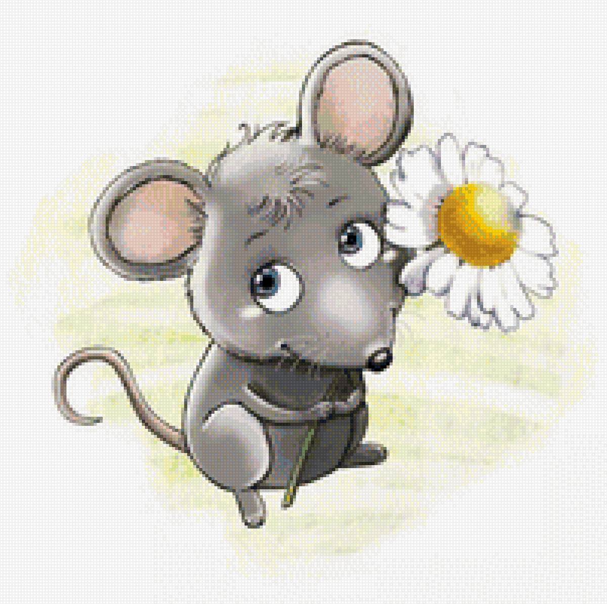 Мышка с ромашкой - мышонок, символ2020 - предпросмотр