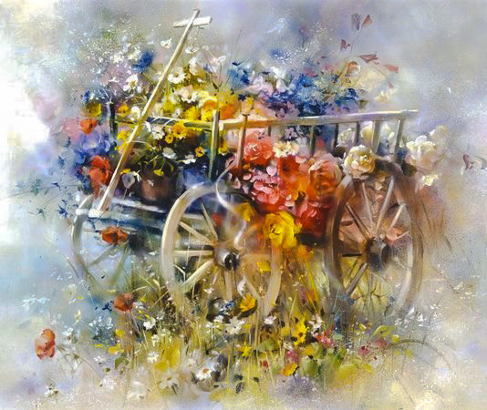 Cart with Flowers. - willem haenraets. flowers and gardens. - оригинал