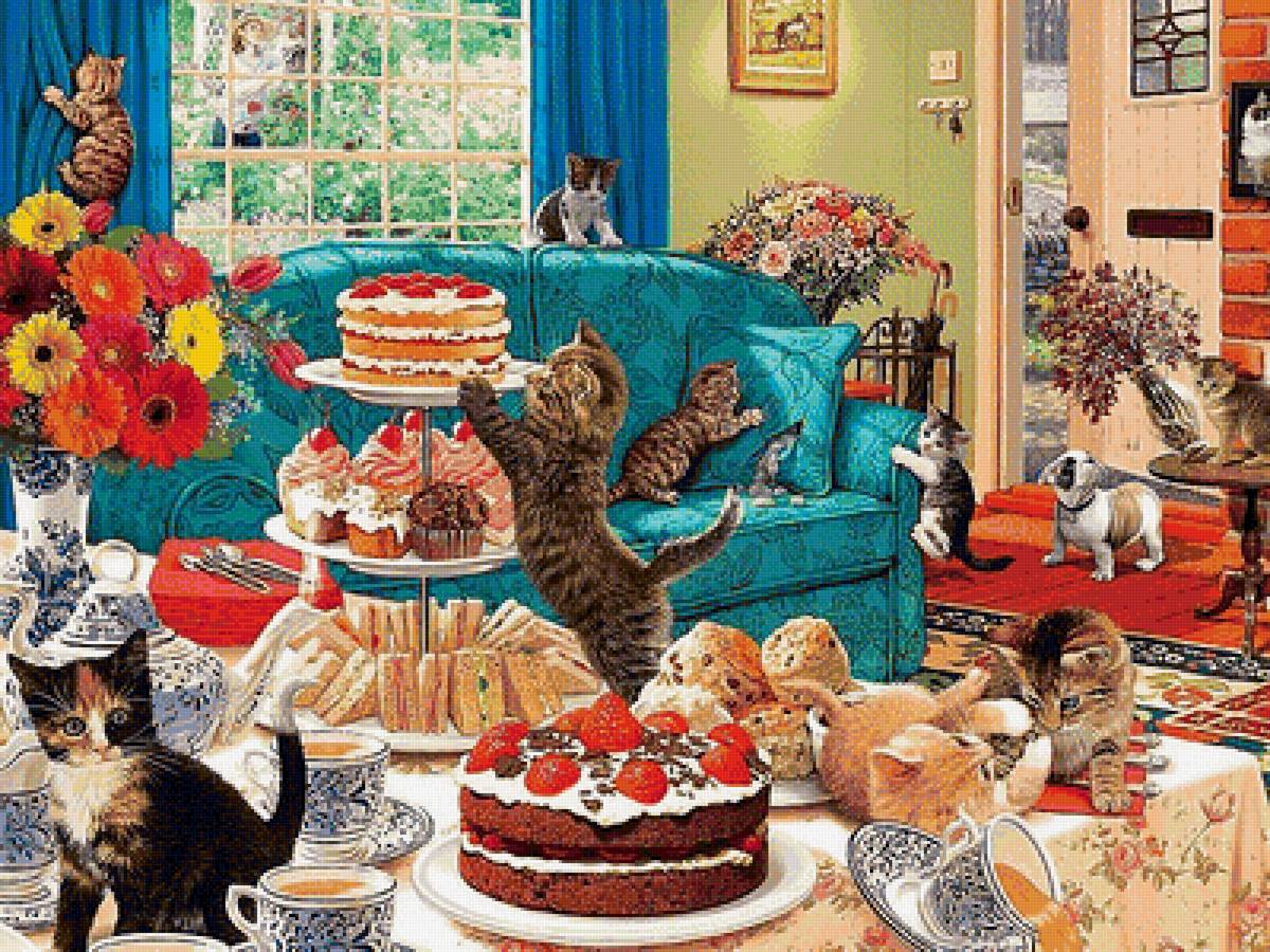 Пушистики - цветы, сладости, котята, комната - предпросмотр