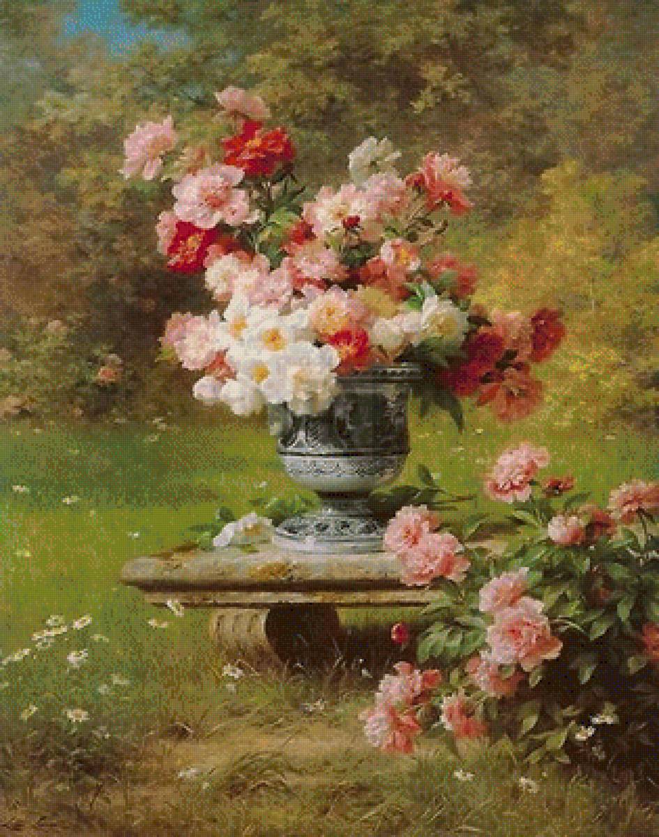 Peonies in a Wild Garden Giclee - пионы, by louis marie lemaire - предпросмотр