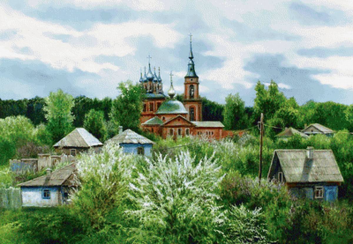 №1991869 - деревня, домики, храм, пейзаж - предпросмотр