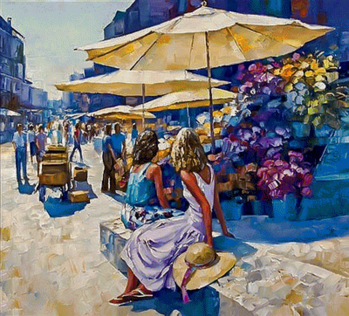 Flower Market. - howard behrens paintings.flowers and gardens.people. - предпросмотр