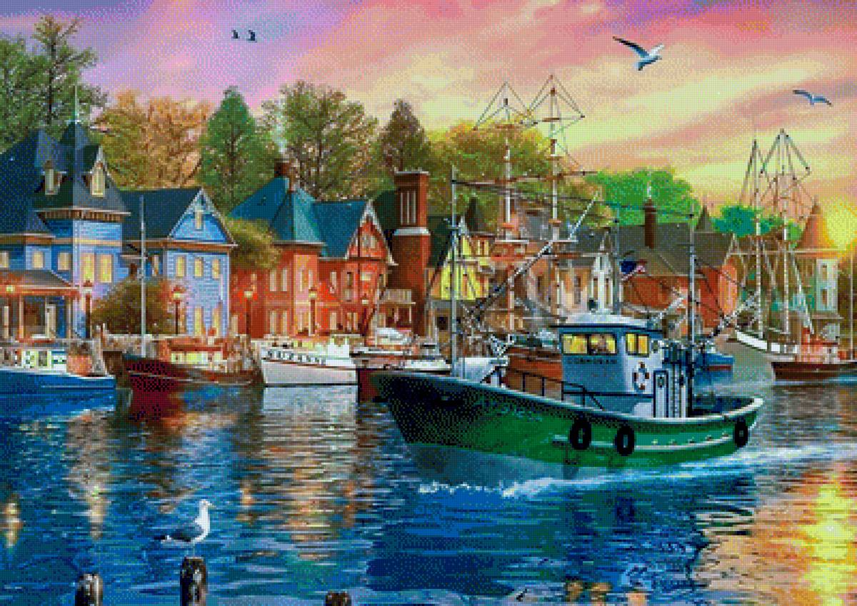 Harbour Sunset. - seascenes.birds. - предпросмотр