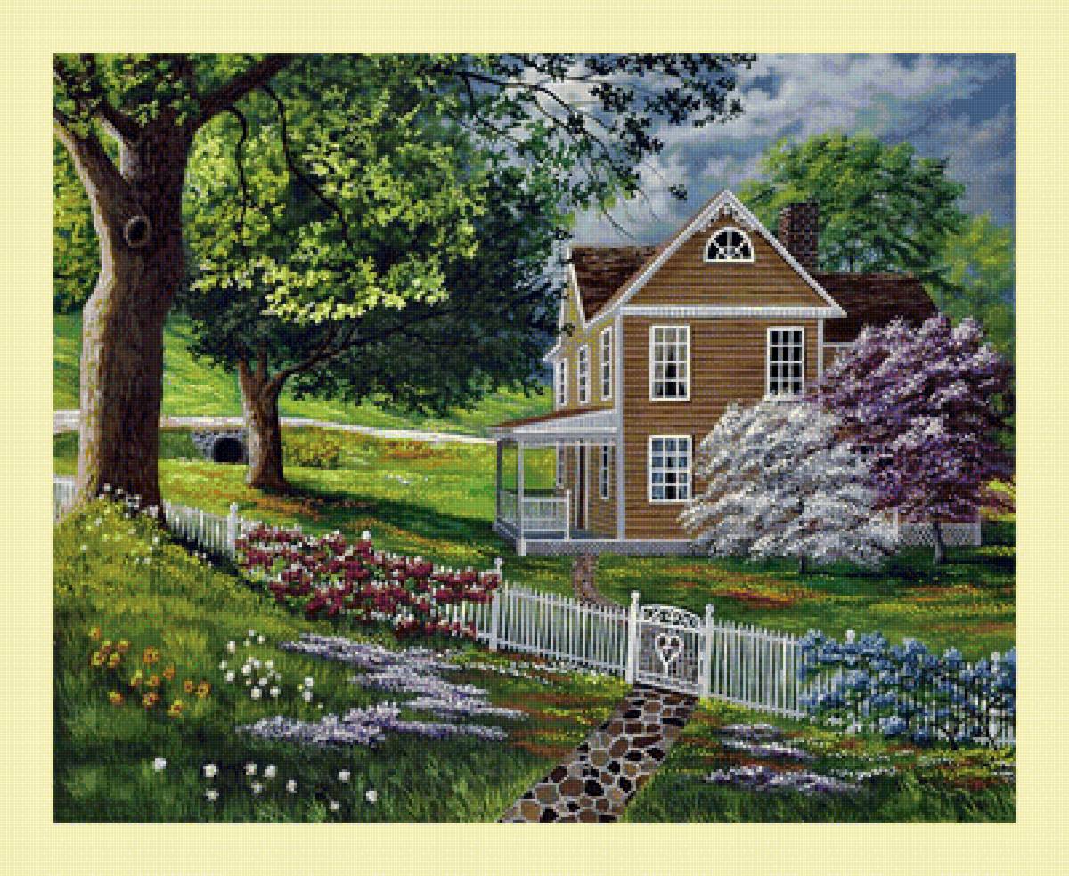 №1992069 - пейзаж, цветы, домики - предпросмотр