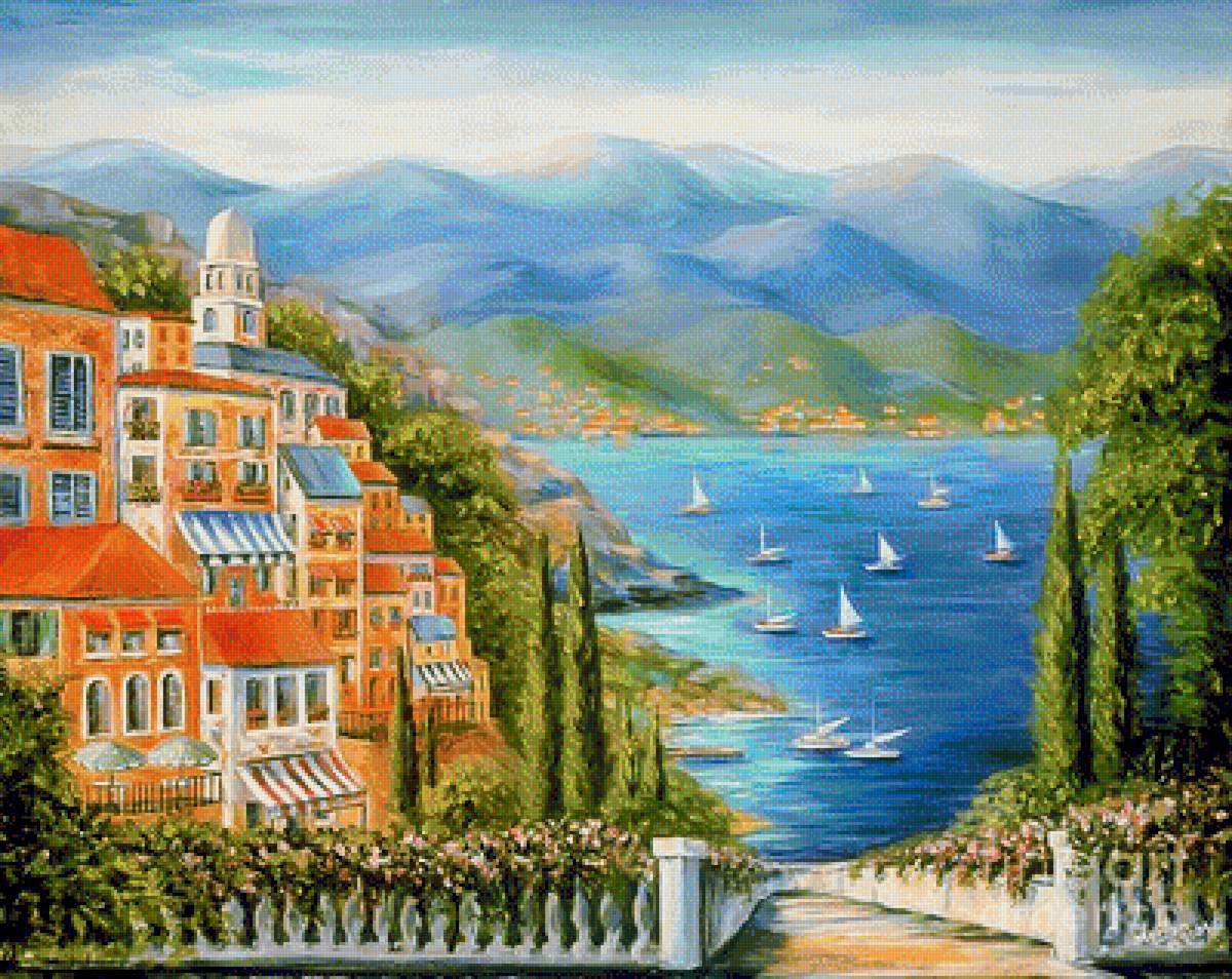 Italian Village By The Sea. - marilyn dunlap art.seascape. - предпросмотр