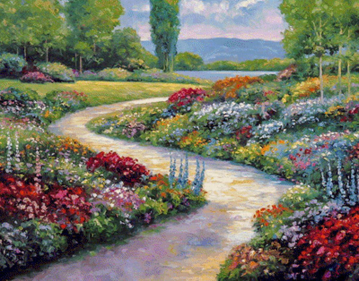 Lakeside Path. - john zaccheo paintings.scenarys.flowers and gardens. - предпросмотр