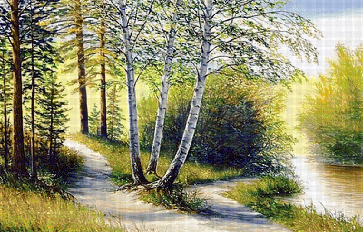 пейзаж - река, пейзаж, березы, природа - предпросмотр