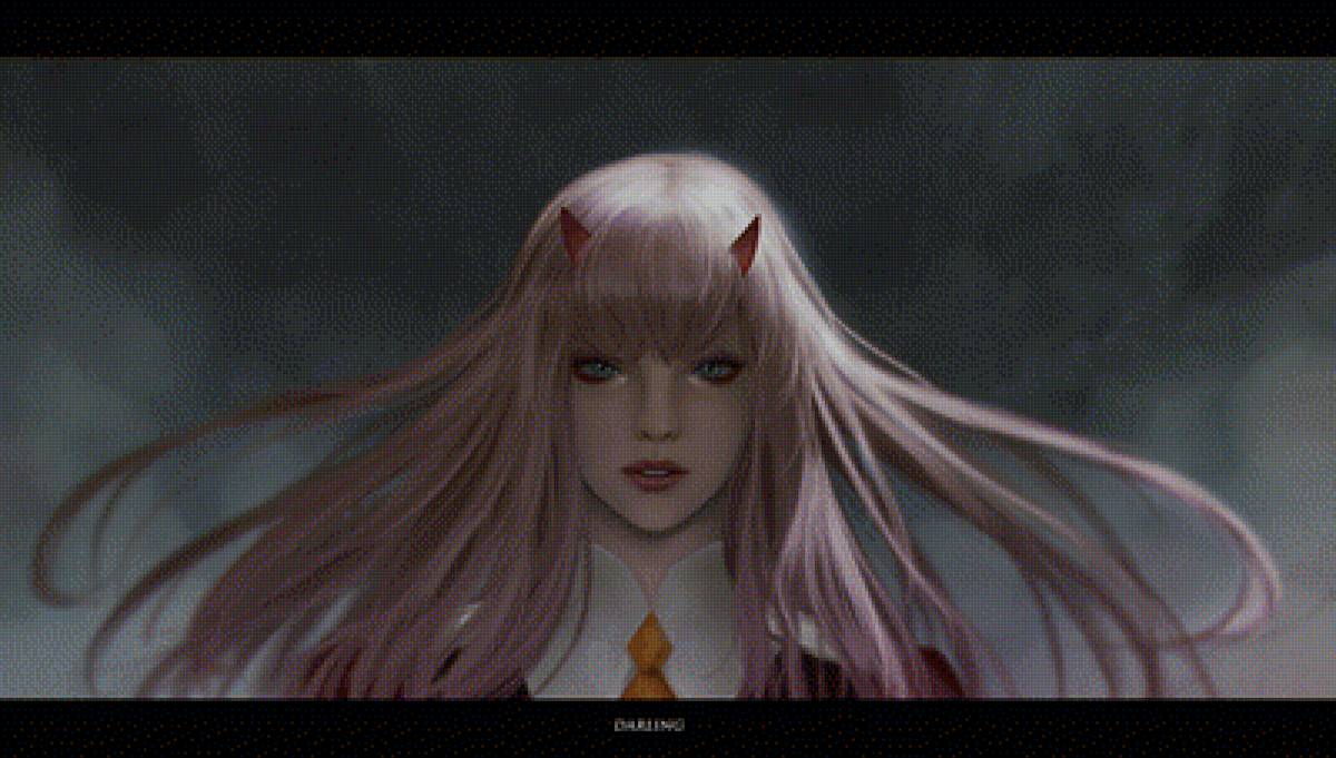 вышивка крестом ноль два милый во франксе любимец - любовь, аниме, фразы, девушка, проявление, питомцы, эмоции - предпросмотр