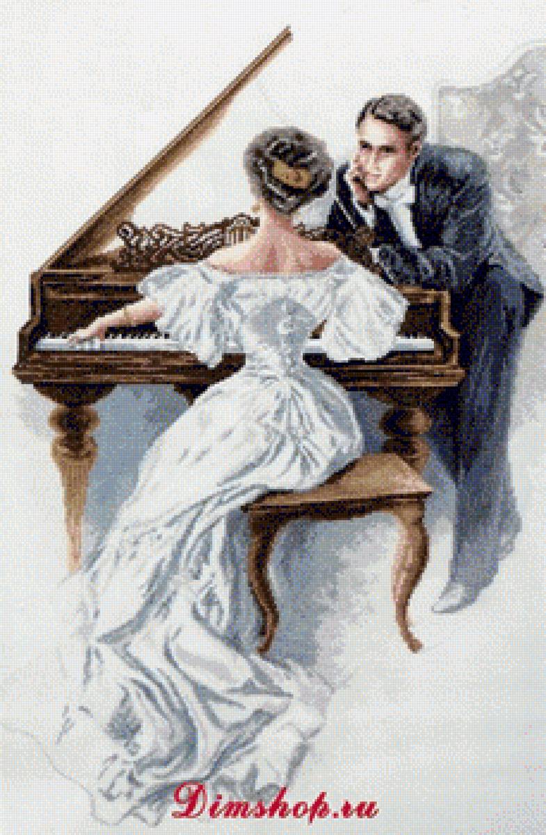 У рояля - пианистка, пара, рояль - предпросмотр