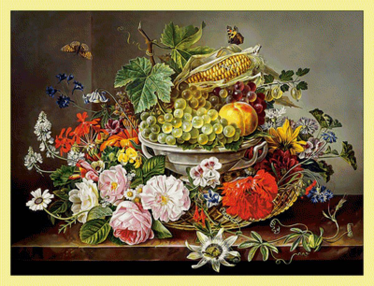 Натюрморт. - натюрморт, фрукты, ягоды, цветы, живопись - предпросмотр