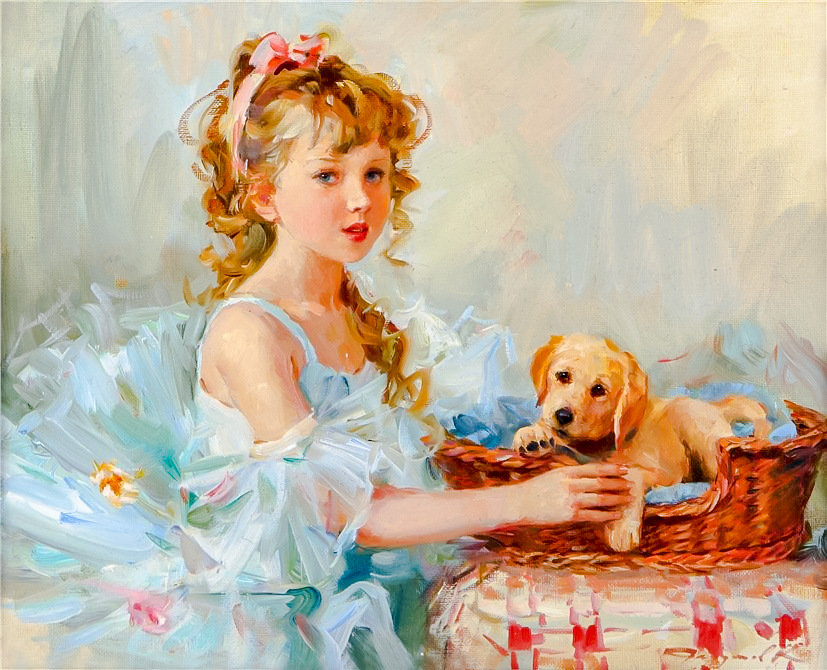 Loving. - konstantin razumov paintings.children.animals. - оригинал