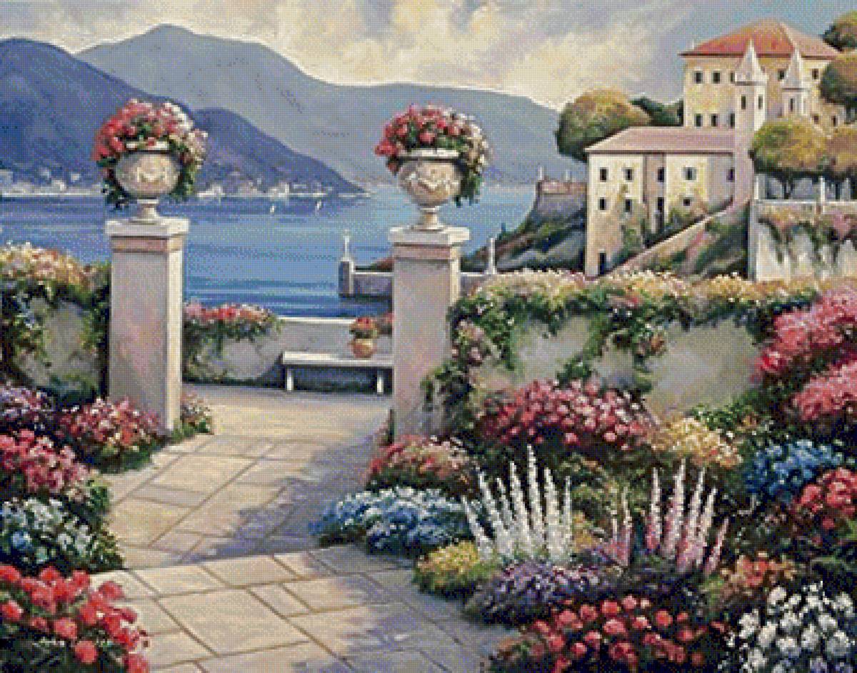 Mediterranean Scene B. - john zaccheo paintings.seascapes.flowers and gardens. - предпросмотр