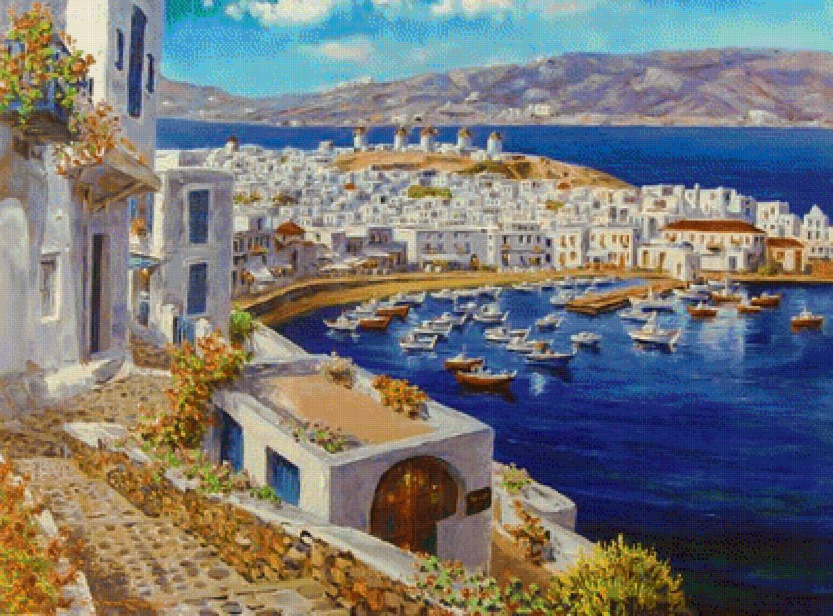 Mykonos Harbour. - sung sam park paintings.seascape. - предпросмотр
