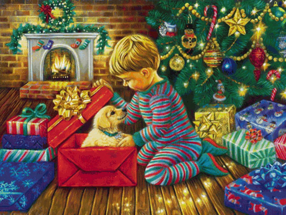 Новогодний подарок2 - праздник, щенок, ребенок - предпросмотр