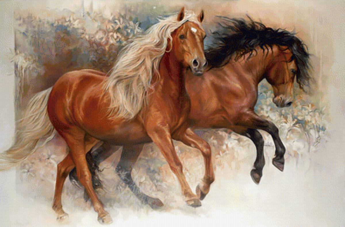 Кони. - лошади, кони, живопись - предпросмотр