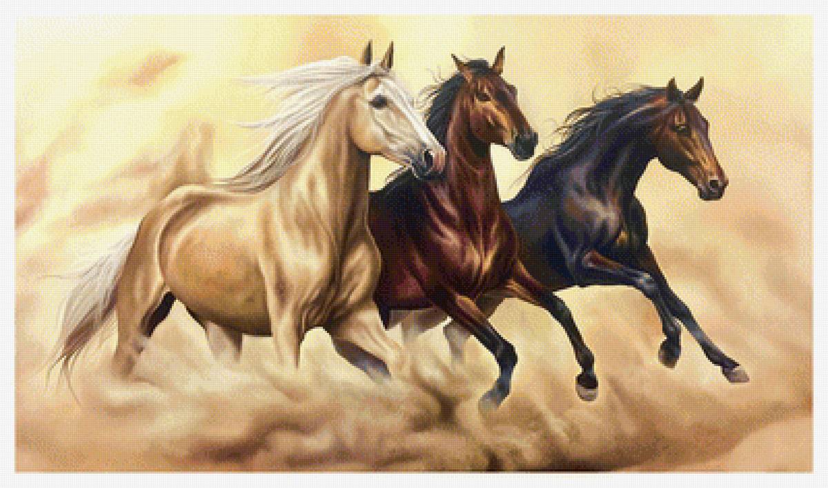 Тройка. - тройка, кони, животные, живопись, лошади - предпросмотр