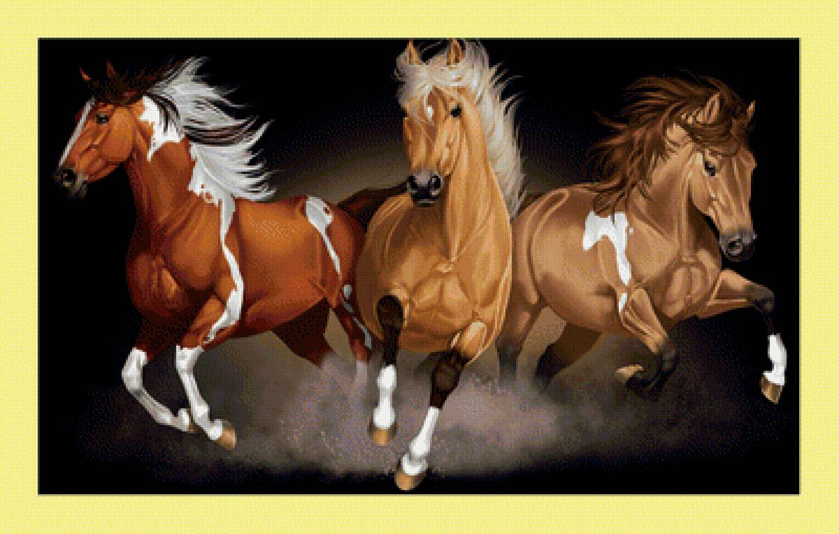 Тройка. - лошади, животные, кони, тройка, живопись - предпросмотр