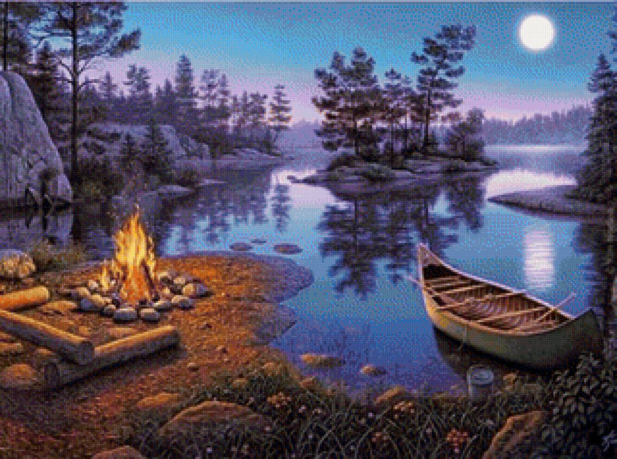 Берег озера - озеро, вода, лодка - предпросмотр