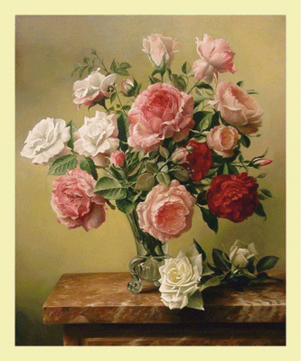 Розы. Букет. - цветы, букет, розы, живопись - предпросмотр