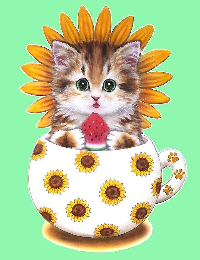 котёнок цветок - котенок, чашка - оригинал