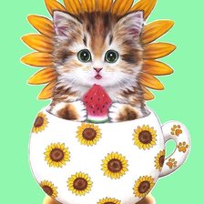 Оригинал схемы вышивки «котёнок цветок» (№1993528)